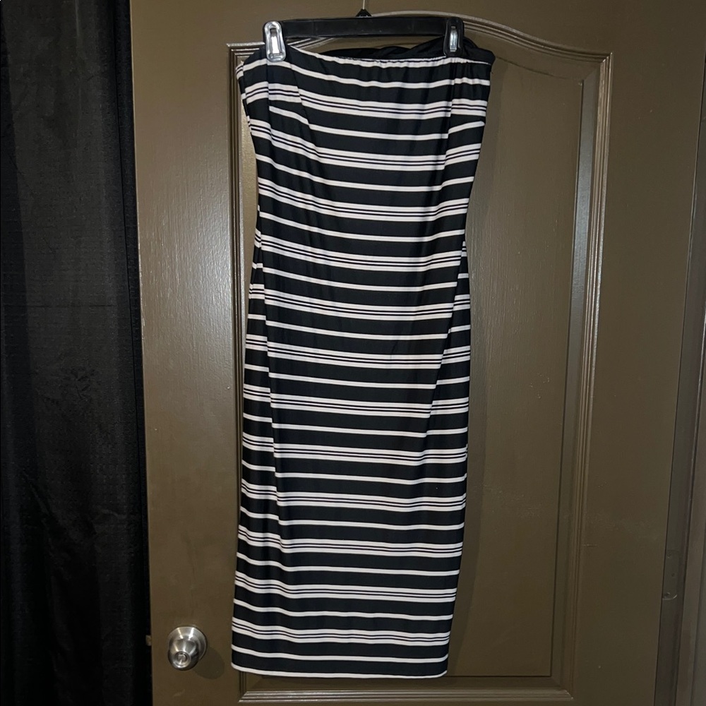 Bebe Black and White Striped Dress with matching long cardigan cover